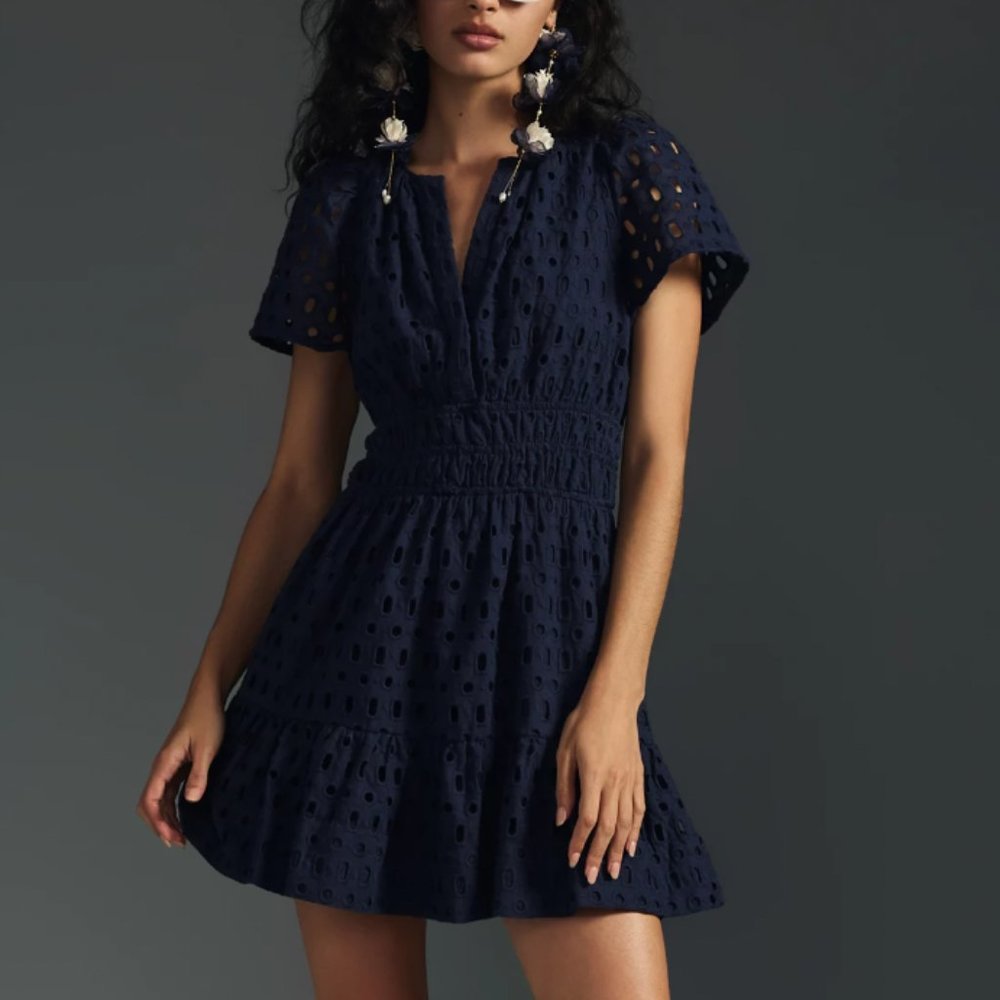 Anthropologie Somerset Mini Dress - Eyelet Navy Size L